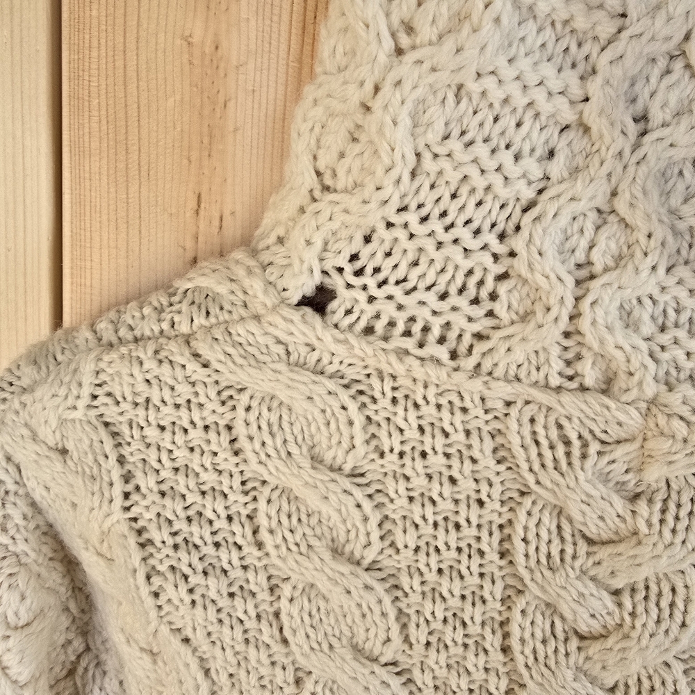 Aran Mor Ireland Cable Knit Cardigan Sweater Merino Wool Cream Womens Large - Picture 10 of 16
